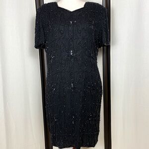 HOMECOMING! Vintage Papell Boutique Beaded Black Cocktail Dress LBD Gorge! SZ 16